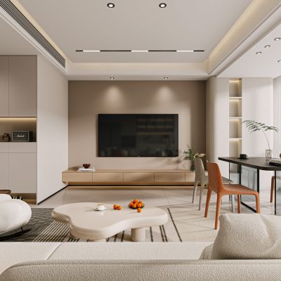 现代客厅，客厅，沙发，背景墙