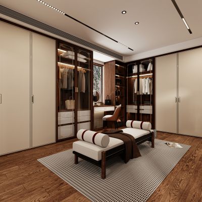 新中式衣帽间，衣帽间，衣柜