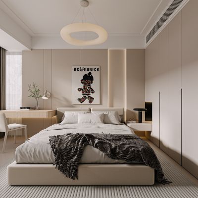 现代卧室，奶油风卧室，卧室