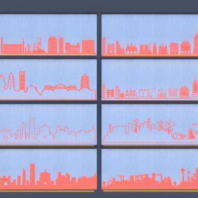 现代剪影墙饰墙绘3D模型