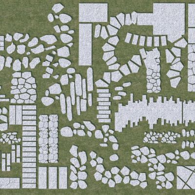 中式景观园路汀步3D模型