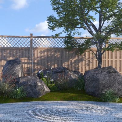 现代景观石头 植物地被3D模型