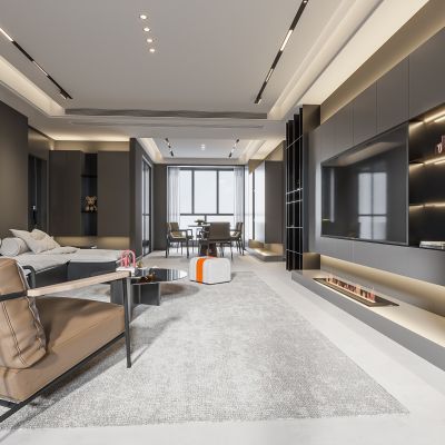 现代客餐厅 无主灯客厅 沙发组合 茶几组合 饰品摆件