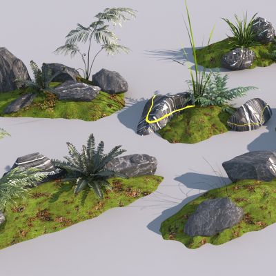 现代景观石头_园林景石_庭院石头_黑山石3D模型