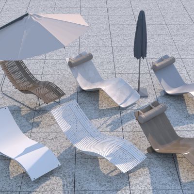 现代户外休闲躺椅组合3D模型
