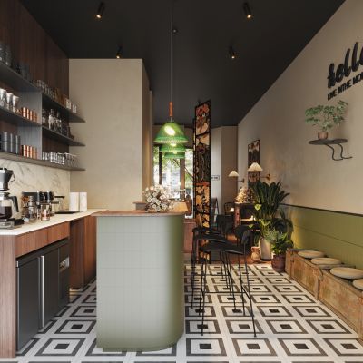现代中古风咖啡厅 咖啡操作台