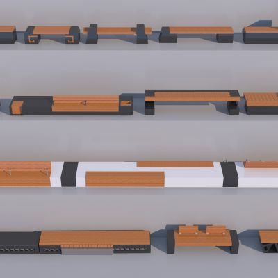 现代户外公园长椅_景观座椅3D模型