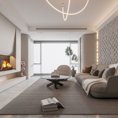 现代客厅 无主灯客厅 沙发组合 茶几组合 饰品摆件