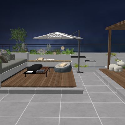 su现代屋顶花园 阳台景观 户外庭院 植物组合 黄昏阳台 露台景观