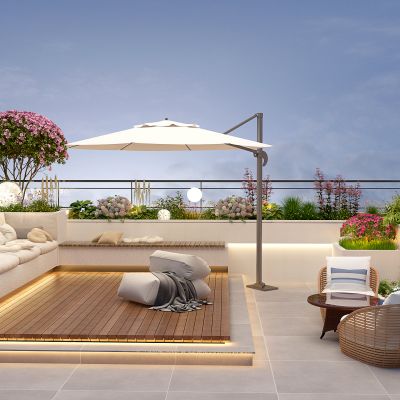 现代屋顶花园 阳台景观 户外庭院 植物组合 黄昏阳台 露台景观02