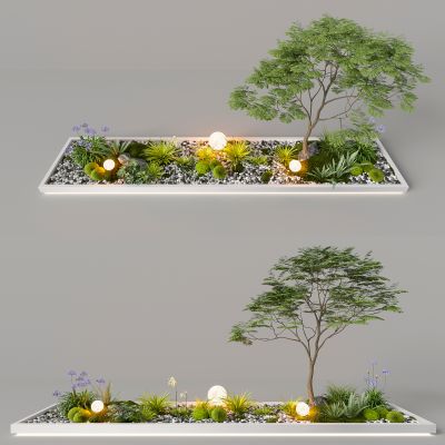 su现代室内组团小景模型  现代植物堆 球形灌木 苔藓球  带花灌木植物组合