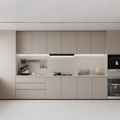 现代封闭式厨房 定制橱柜 油烟机 洗碗机 蒸箱 烤箱 厨房用品 厨房电器