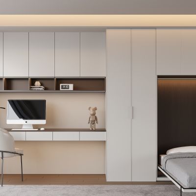 现代隐形床 折叠床 莫斯床 书桌椅 卧室 书房 柜子