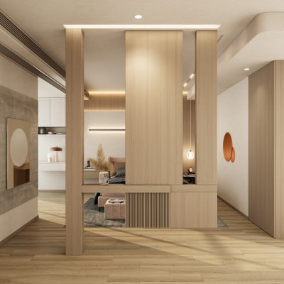 奶油原木风卧室隔断玄关