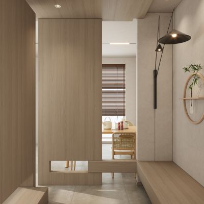 奶油原木风入户隔断玄关
