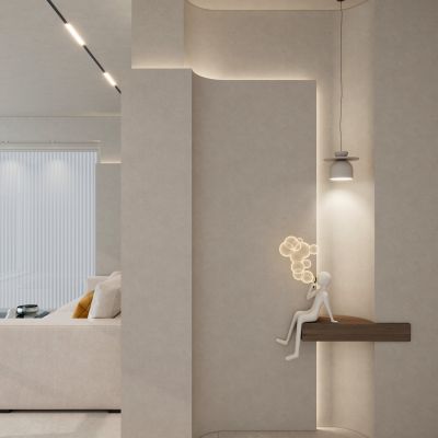 奶油诧寂风圆弧造型隔断玄关