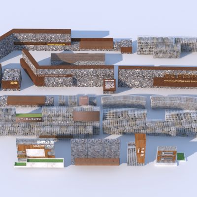 现代石笼景墙合集3D模型
