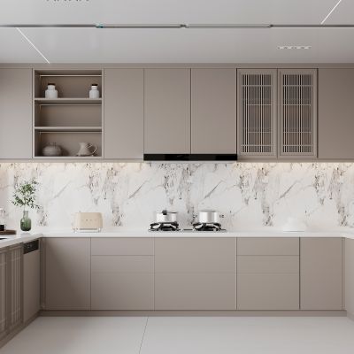 现代封闭式厨房 定制橱柜 油烟机 洗碗机 蒸箱 烤箱 厨房用品 厨房电器