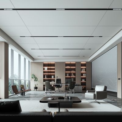 现代风格董事长办公室_装饰柜_摆件_装饰品_沙发组合2