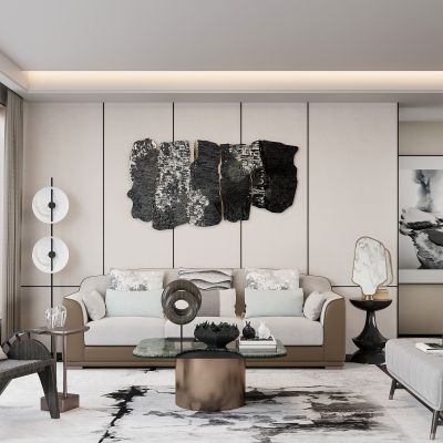 新中式客厅 沙发茶几组合 新中式沙发背景墙