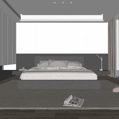 现代卧室 双人床 饰品 休闲椅 床头灯 无主灯造形吊顶 衣柜