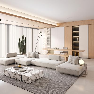 现代极简原木风客餐厅