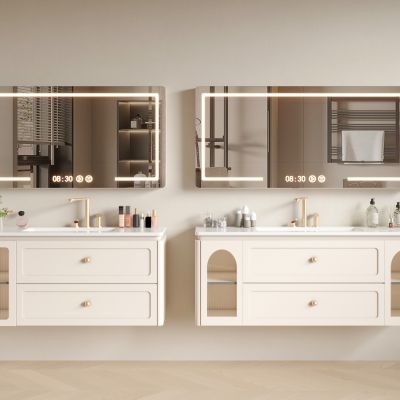 法式奶油风浴室柜 洗手台 洗漱台 卫浴柜 卫浴镜 化妆品  洗浴用品3D模型