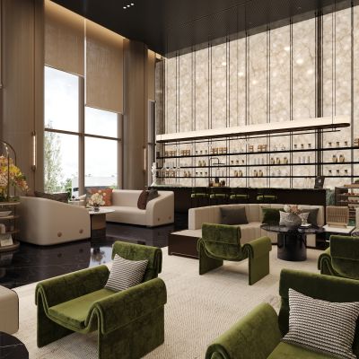 现代酒店大堂接待区 吧区