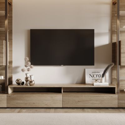 现代电视背景墙 电视 电视柜 摆件 公仔 壁炉