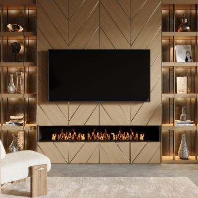 现代电视背景墙 电视 电视柜 摆件 公仔 壁炉