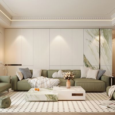 法式客厅，沙发组合，茶几，