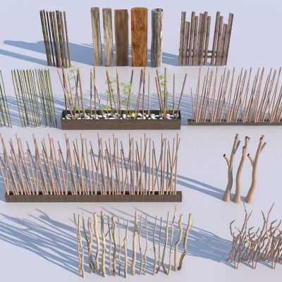 中式竹竿隔断_竹子背景墙_竹格栅_竹篱笆3D模型