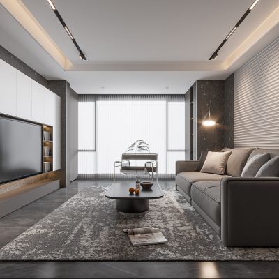 现代客厅 无主灯客厅 沙发组合 茶几组合 饰品摆件