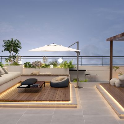 现代屋顶花园 阳台景观 户外庭院 植物组合 黄昏阳台 露台景观