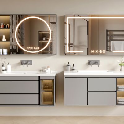 现代浴室柜 洗手台 洗漱台 卫浴柜 卫浴镜 化妆品 护肤品 洗浴用品