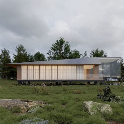 日式别墅外观 森林小屋