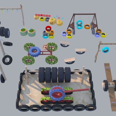 现代轮胎景观小品组合3D模型
