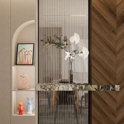 北欧奶油风圆弧柜入户隔断玄关