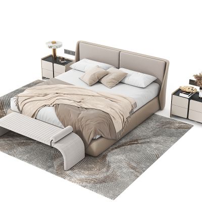 现代双人床组合，双人床，床榻，床头柜