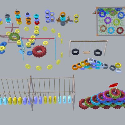 现代轮胎景观小品组合3D模型