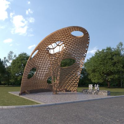 新中式驿站休息廊架3D模型