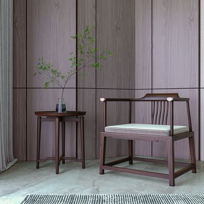 中式实木单椅休闲椅茶几组合