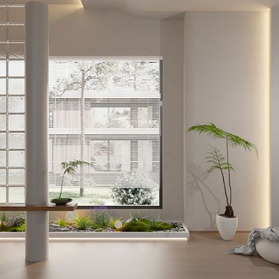 3d现代室内小景组合 现代玄关 简约隔断造型 玻璃砖