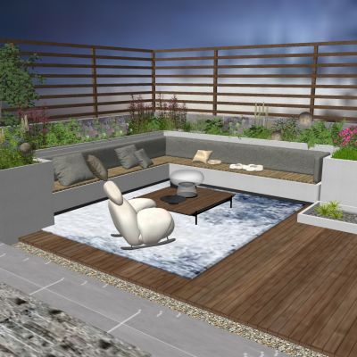 3d现代屋顶花园 阳台景观 户外庭院 植物组合 黄昏阳台 露台景观