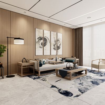 新中式客厅，客厅，背景