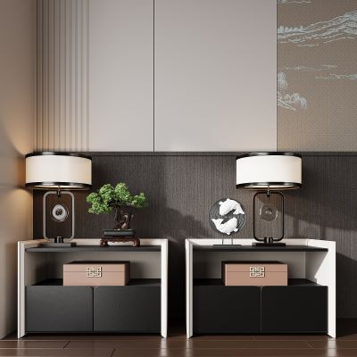 新中式床头柜 边几角几 饰品摆件