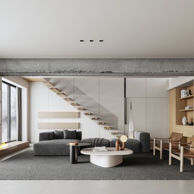 现代客厅  沙发  茶几  休闲椅  壁炉 装饰画  装饰柜