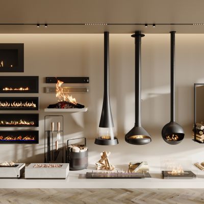 现代壁炉组合 壁炉 火炉 柴火 木柴