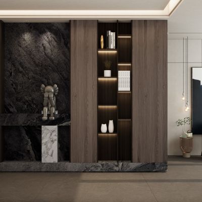 意式奶油原木风入户原石隔断玄关