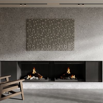 现代壁炉 火炉 柴火 木柴 休闲椅 雕塑 落地灯 墙饰